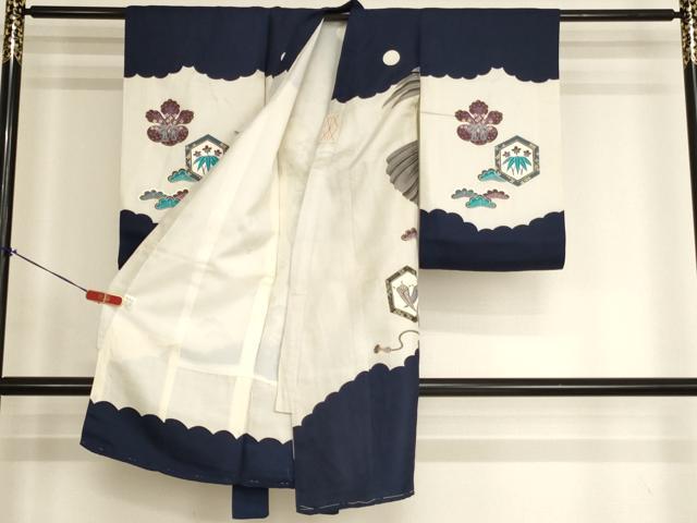 平和屋着物[]お宮参り　男の子　祝着　産着　初着　のしめ　鷹　風景松文　金彩　正絹　逸品　AABJ5697ja