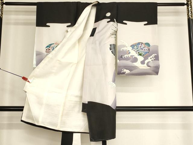 平和屋着物[]お宮参り　男の子　祝着　産着　初着　のしめ　駒刺繍　鷹　立波宝船文　銀彩　逸品　AABJ5698ja