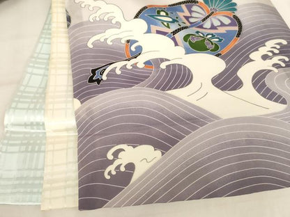 平和屋着物[]お宮参り　男の子　祝着　産着　初着　のしめ　駒刺繍　鷹　立波宝船文　銀彩　逸品　AABJ5698ja