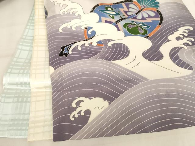 平和屋着物[]お宮参り　男の子　祝着　産着　初着　のしめ　駒刺繍　鷹　立波宝船文　銀彩　逸品　AABJ5698ja