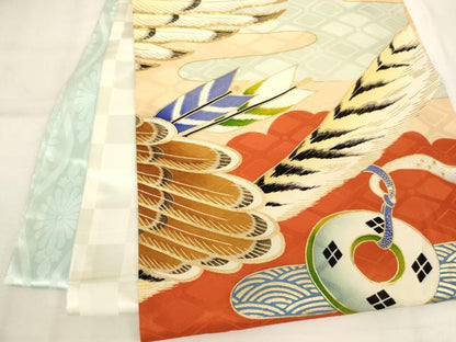 平和屋着物[]七五三　男の子　祝着　一つ身　駒刺繍　鷹　金銀糸　金彩　逸品　AABJ5700ja