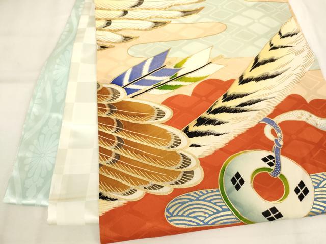 平和屋着物[]七五三　男の子　祝着　一つ身　駒刺繍　鷹　金銀糸　金彩　逸品　AABJ5700ja