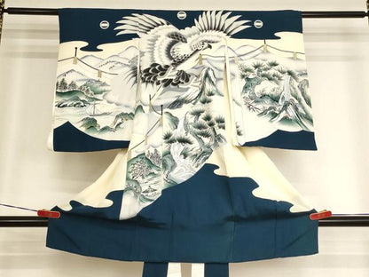 平和屋着物[]お宮参り　男の子　祝着　産着　初着　のしめ　鷹風景松文　逸品　AABJ5703ja