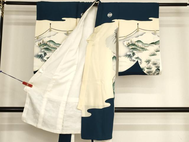 平和屋着物[]お宮参り　男の子　祝着　産着　初着　のしめ　鷹風景松文　逸品　AABJ5703ja