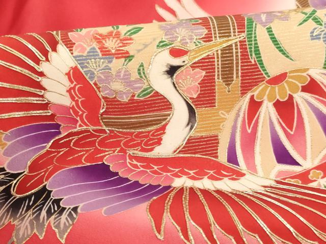 平和屋着物[]七五三　女の子　３歳　祝着　一つ身　長襦袢・行灯袴セット　駒刺繍　雲取り飛鶴天井文　暈し染め　金彩　逸品　AABJ5705ja