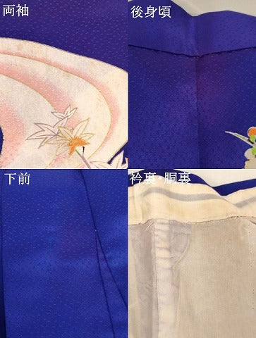 平和屋着物[]七五三　女の子　７歳　祝着　四つ身　駒刺繍　源氏車花文　金彩　正絹　逸品　AABJ5706ja