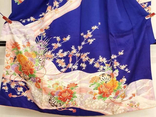 平和屋着物[]七五三　女の子　７歳　祝着　四つ身　駒刺繍　源氏車花文　金彩　正絹　逸品　AABJ5706ja