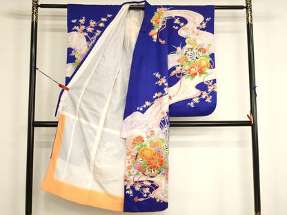 平和屋着物[]七五三　女の子　７歳　祝着　四つ身　駒刺繍　源氏車花文　金彩　正絹　逸品　AABJ5706ja