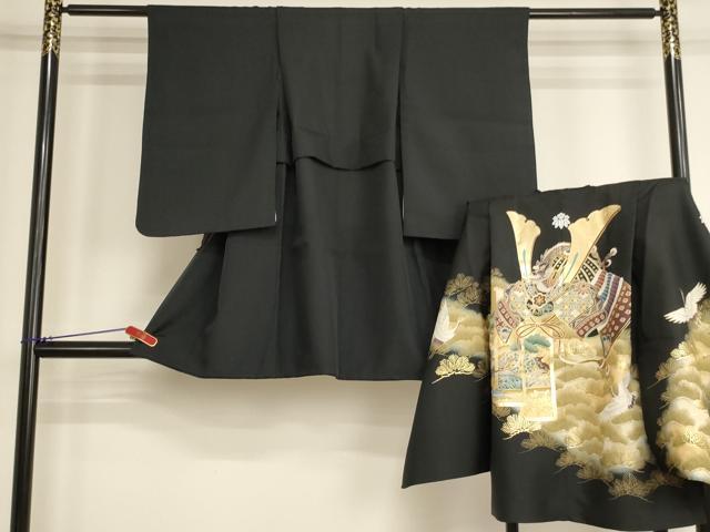 平和屋着物[]七五三　男の子　祝着・羽織セット　兜　飛鶴松文　暈し染め　金彩　AABJ5708ja