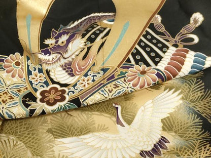 平和屋着物[]七五三　男の子　祝着・羽織セット　兜　飛鶴松文　暈し染め　金彩　AABJ5708ja