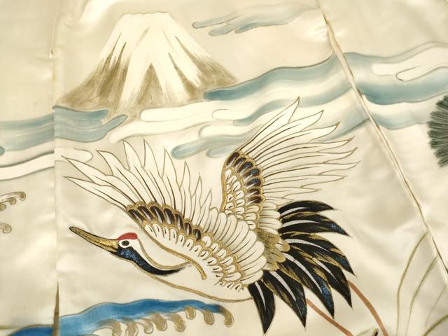 平和屋着物[]七五三　男の子　一つ身　祝着・長襦袢(袷)・行灯袴・小物セット　手描き　刺繍　飛鶴風景文　金銀彩　金糸　逸品　AABJ5712ja