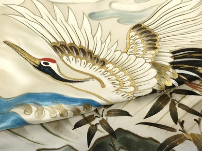 平和屋着物[]七五三　男の子　一つ身　祝着・長襦袢(袷)・行灯袴・小物セット　手描き　刺繍　飛鶴風景文　金銀彩　金糸　逸品　AABJ5712ja