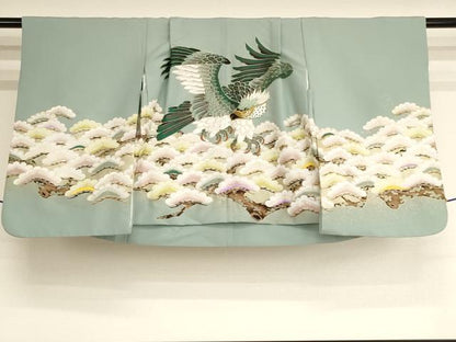 平和屋着物[]七五三　男の子　祝着・羽織セット　刺繍　鷹松　金糸　金彩　AABJ5713ja