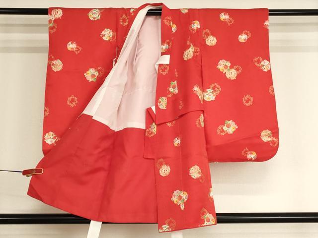平和屋着物[]七五三　女の子　３歳　祝着　三つ身　被布セット　花丸文　金彩　AABJ5715ja