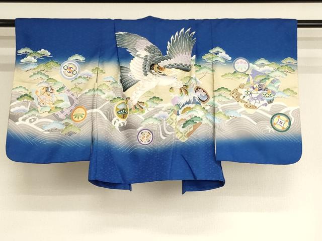 平和屋着物[]七五三　男の子　祝着・羽織セット　刺繍　鷹　松　暈し染め　金糸　AABJ5717ja