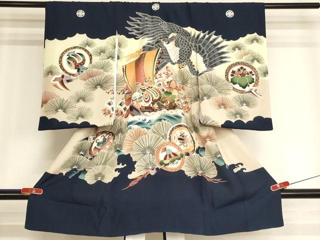 平和屋着物[]お宮参り　男の子　祝着　産着　初着　のしめ　鷹　宝船松文　金彩　逸品　AABJ5718ja