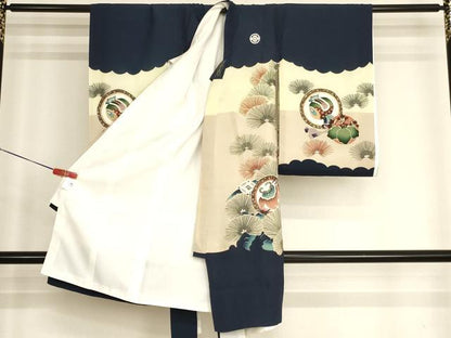 平和屋着物[]お宮参り　男の子　祝着　産着　初着　のしめ　鷹　宝船松文　金彩　逸品　AABJ5718ja