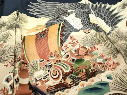 平和屋着物[]お宮参り　男の子　祝着　産着　初着　のしめ　鷹　宝船松文　金彩　逸品　AABJ5718ja