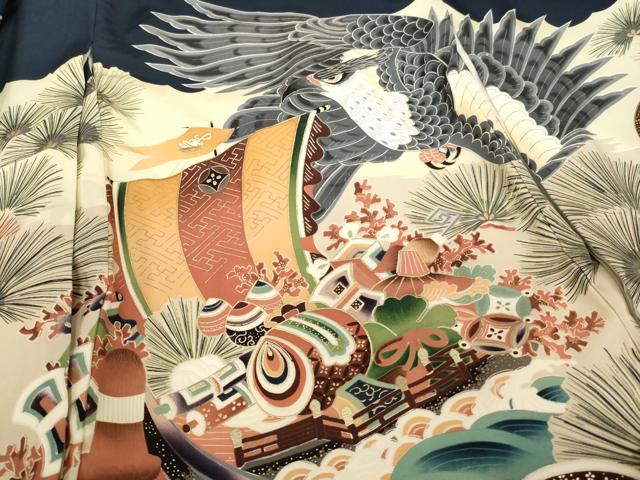平和屋着物[]お宮参り　男の子　祝着　産着　初着　のしめ　鷹　宝船松文　金彩　逸品　AABJ5718ja