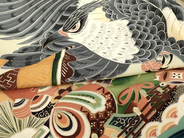 平和屋着物[]お宮参り　男の子　祝着　産着　初着　のしめ　鷹　宝船松文　金彩　逸品　AABJ5718ja