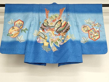 平和屋着物[]七五三　男の子　祝着・羽織・行灯袴セット　兜　宝づくし　暈し染め　金彩　AABJ5719ja