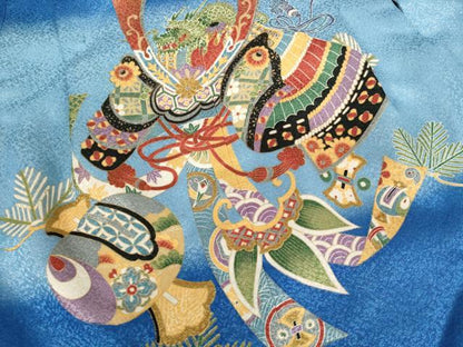 平和屋着物[]七五三　男の子　祝着・羽織・行灯袴セット　兜　宝づくし　暈し染め　金彩　AABJ5719ja