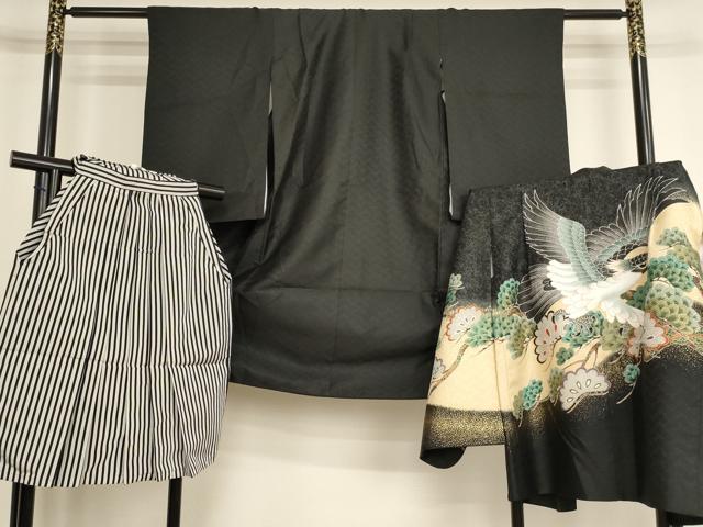 平和屋着物[]七五三　男の子　祝着・羽織・行灯袴セット　鷹　松　金彩　AABJ5720ja