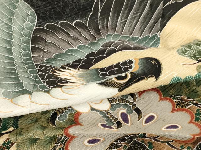 平和屋着物[]七五三　男の子　祝着・羽織・行灯袴セット　鷹　松　金彩　AABJ5720ja