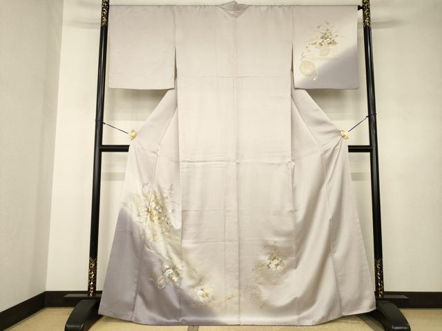 平和屋着物●訪問着　刺繍　花車文　暈し染め　金銀彩　正絹　逸品　AABJ5726ck