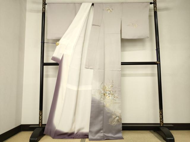 平和屋着物●訪問着　刺繍　花車文　暈し染め　金銀彩　正絹　逸品　AABJ5726ck