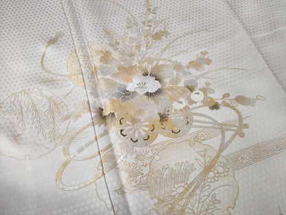 平和屋着物●訪問着　刺繍　花車文　暈し染め　金銀彩　正絹　逸品　AABJ5726ck