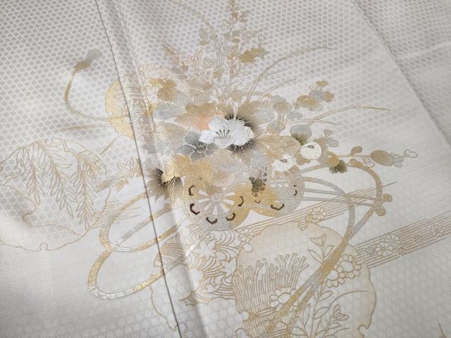 平和屋着物●訪問着　刺繍　花車文　暈し染め　金銀彩　正絹　逸品　AABJ5726ck