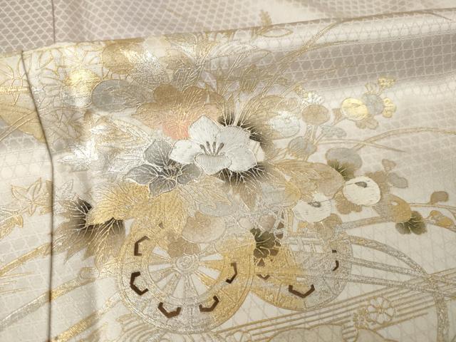 平和屋着物●訪問着　刺繍　花車文　暈し染め　金銀彩　正絹　逸品　AABJ5726ck