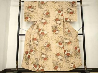 平和屋着物●上質な小紋　流水花文　正絹　逸品　AABJ5727ck