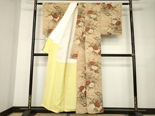 平和屋着物●上質な小紋　流水花文　正絹　逸品　AABJ5727ck