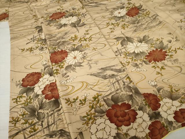平和屋着物●上質な小紋　流水花文　正絹　逸品　AABJ5727ck