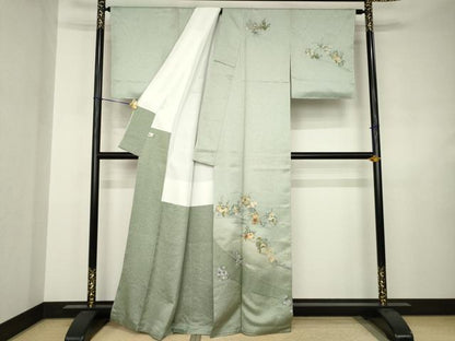 平和屋着物●訪問着　蘇州刺繍　花筏文　暈し染め　正絹　逸品　AABJ5730ck