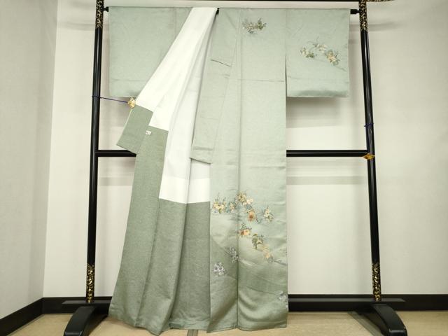 平和屋着物●訪問着　蘇州刺繍　花筏文　暈し染め　正絹　逸品　AABJ5730ck