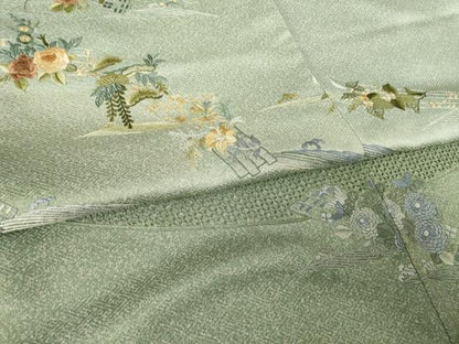 平和屋着物●訪問着　蘇州刺繍　花筏文　暈し染め　正絹　逸品　AABJ5730ck