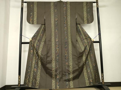 平和屋着物●本場大島紬　染大島　訪問着　刺繍　更紗花鳥間道　金糸　正絹　逸品　AABJ5732ck