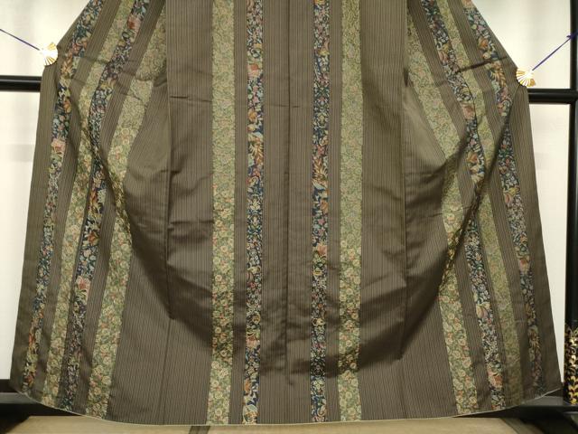 平和屋着物●本場大島紬　染大島　訪問着　刺繍　更紗花鳥間道　金糸　正絹　逸品　AABJ5732ck