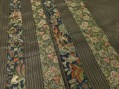 平和屋着物●本場大島紬　染大島　訪問着　刺繍　更紗花鳥間道　金糸　正絹　逸品　AABJ5732ck