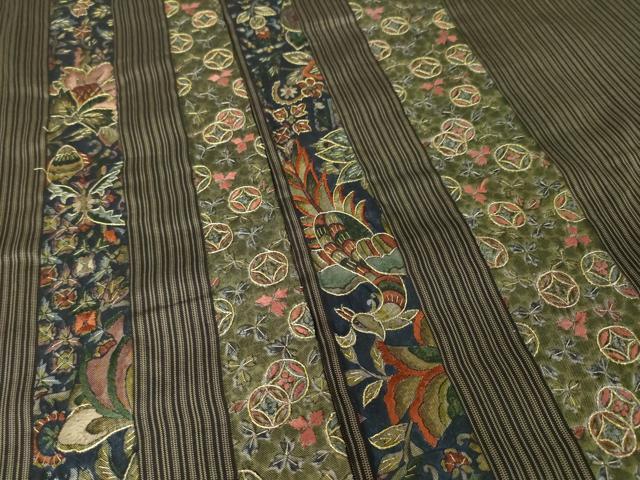 平和屋着物●本場大島紬　染大島　訪問着　刺繍　更紗花鳥間道　金糸　正絹　逸品　AABJ5732ck