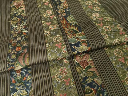 平和屋着物●本場大島紬　染大島　訪問着　刺繍　更紗花鳥間道　金糸　正絹　逸品　AABJ5732ck