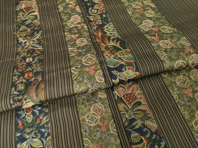 平和屋着物●本場大島紬　染大島　訪問着　刺繍　更紗花鳥間道　金糸　正絹　逸品　AABJ5732ck
