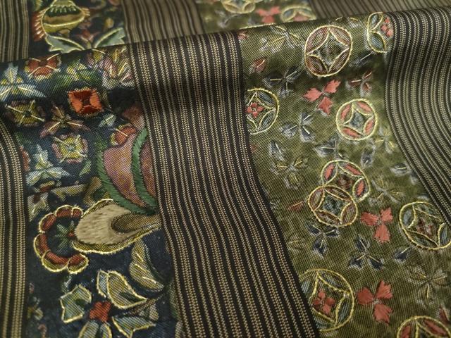 平和屋着物●本場大島紬　染大島　訪問着　刺繍　更紗花鳥間道　金糸　正絹　逸品　AABJ5732ck
