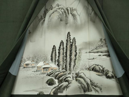 平和屋着物●男性　お召　アンサンブル　まるまなこ　千歳茶色　正絹　逸品　AABJ5733ck