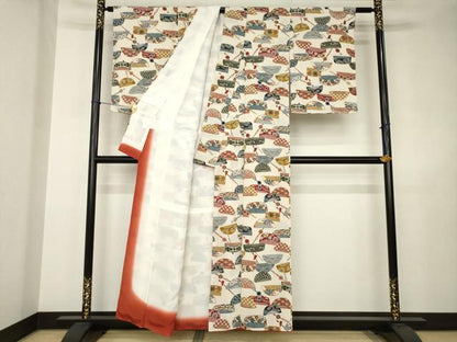 平和屋着物●上質な小紋　型染め　簪　櫛　正絹　逸品　未使用　AABJ5737ck