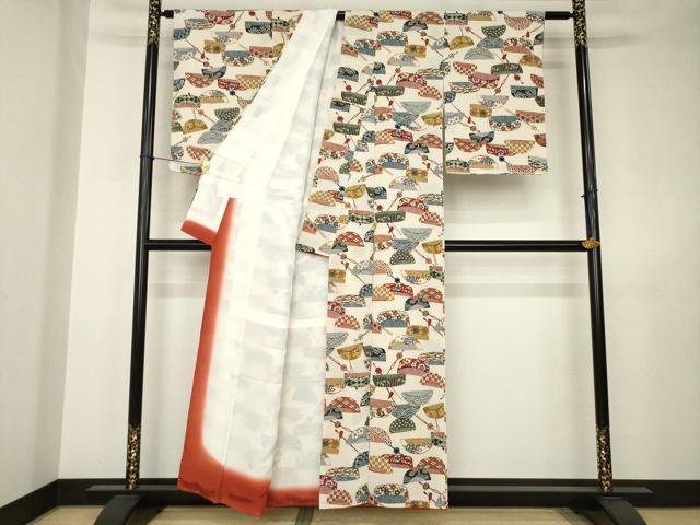 平和屋着物●上質な小紋　型染め　簪　櫛　正絹　逸品　未使用　AABJ5737ck