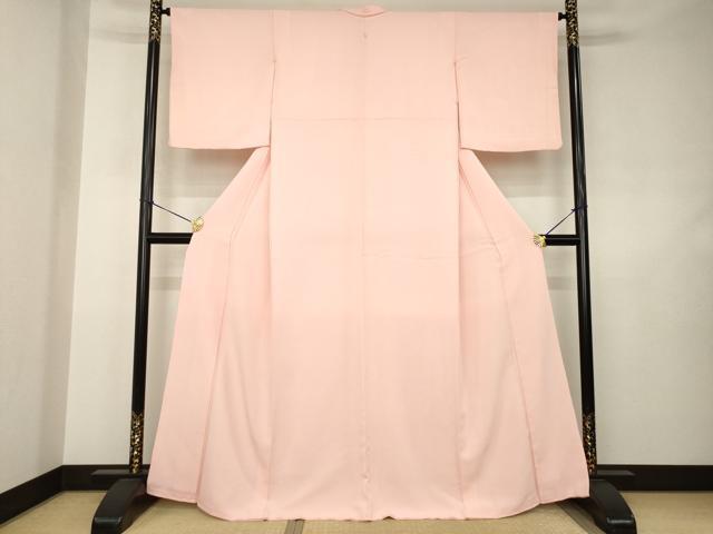 平和屋着物●上質な色無地　珊瑚色　正絹　逸品　AABJ5745ck